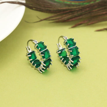 Green Color American Diamond Earrings