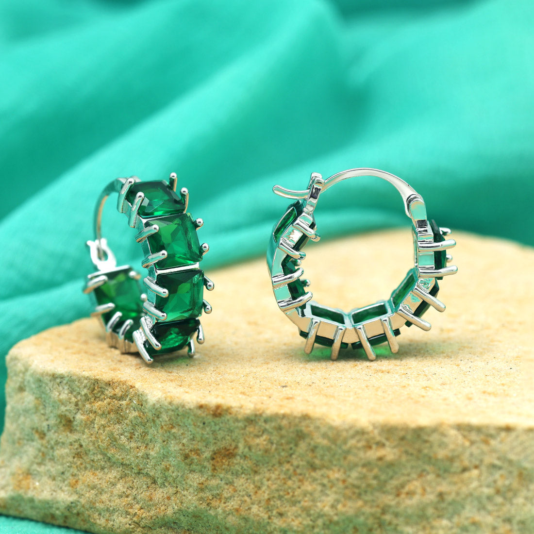 Green Color American Diamond Earrings