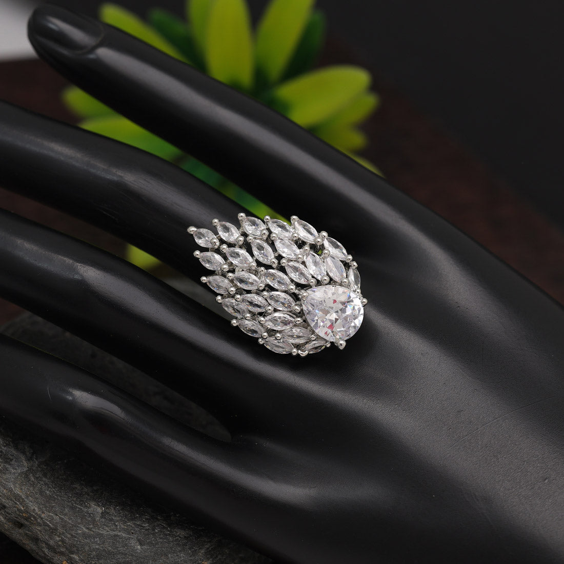 Silver Color American Diamond Finger Ring