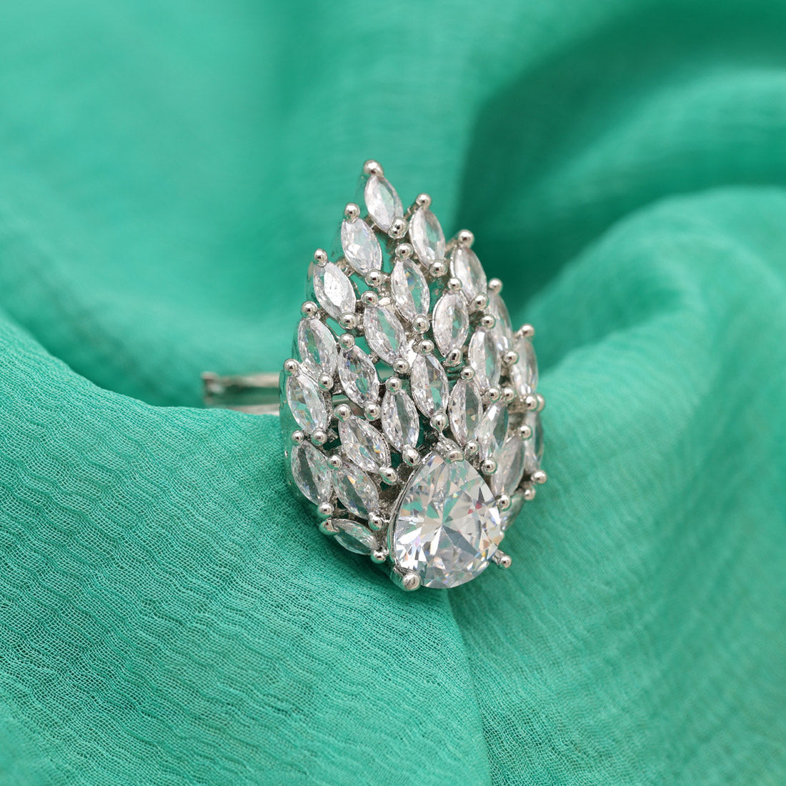 Silver Color American Diamond Finger Ring