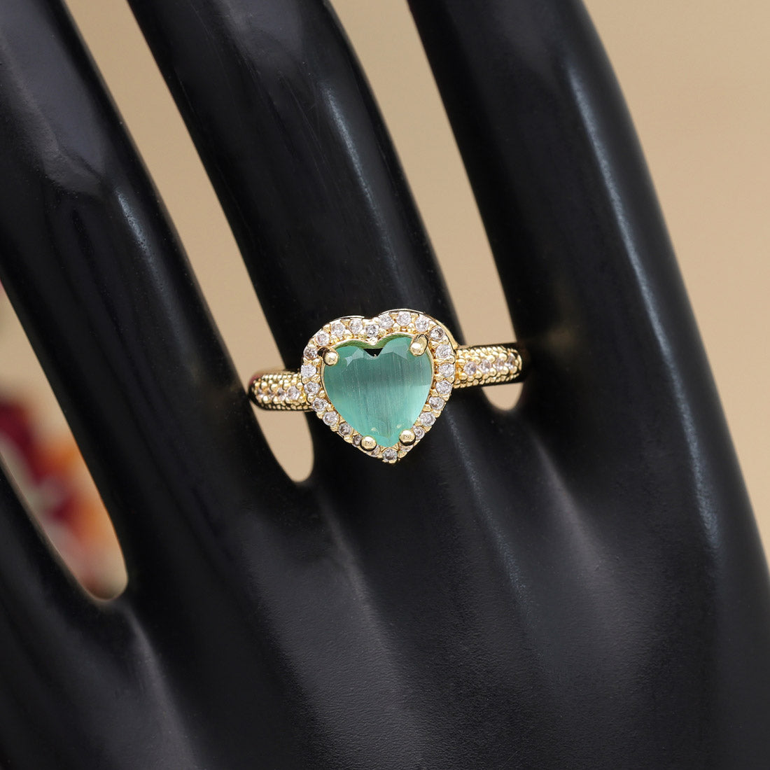 Pista Green Color American Diamond Finger Ring