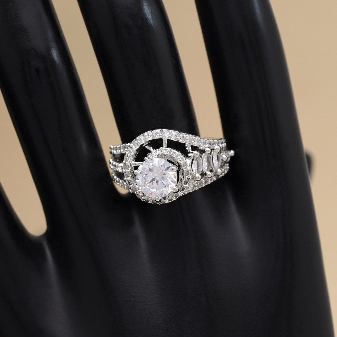 Silver Color American Diamond Finger Ring