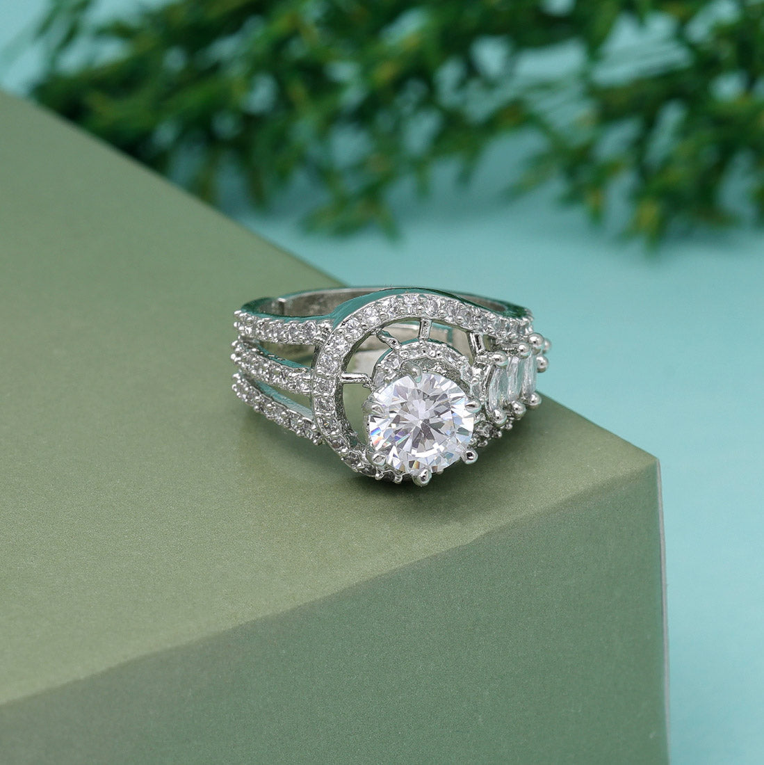 Silver Color American Diamond Finger Ring