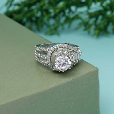Silver Color American Diamond Finger Ring