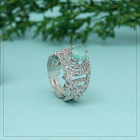Pista Green Color American Diamond Finger Ring