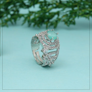 Pista Green Color American Diamond Finger Ring