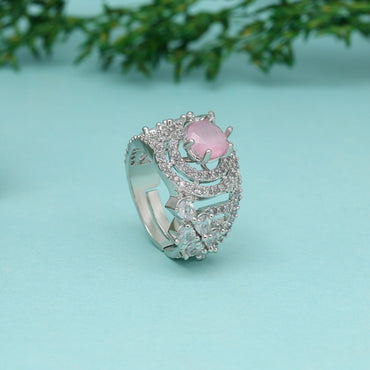 Pink Color American Diamond Finger Ring