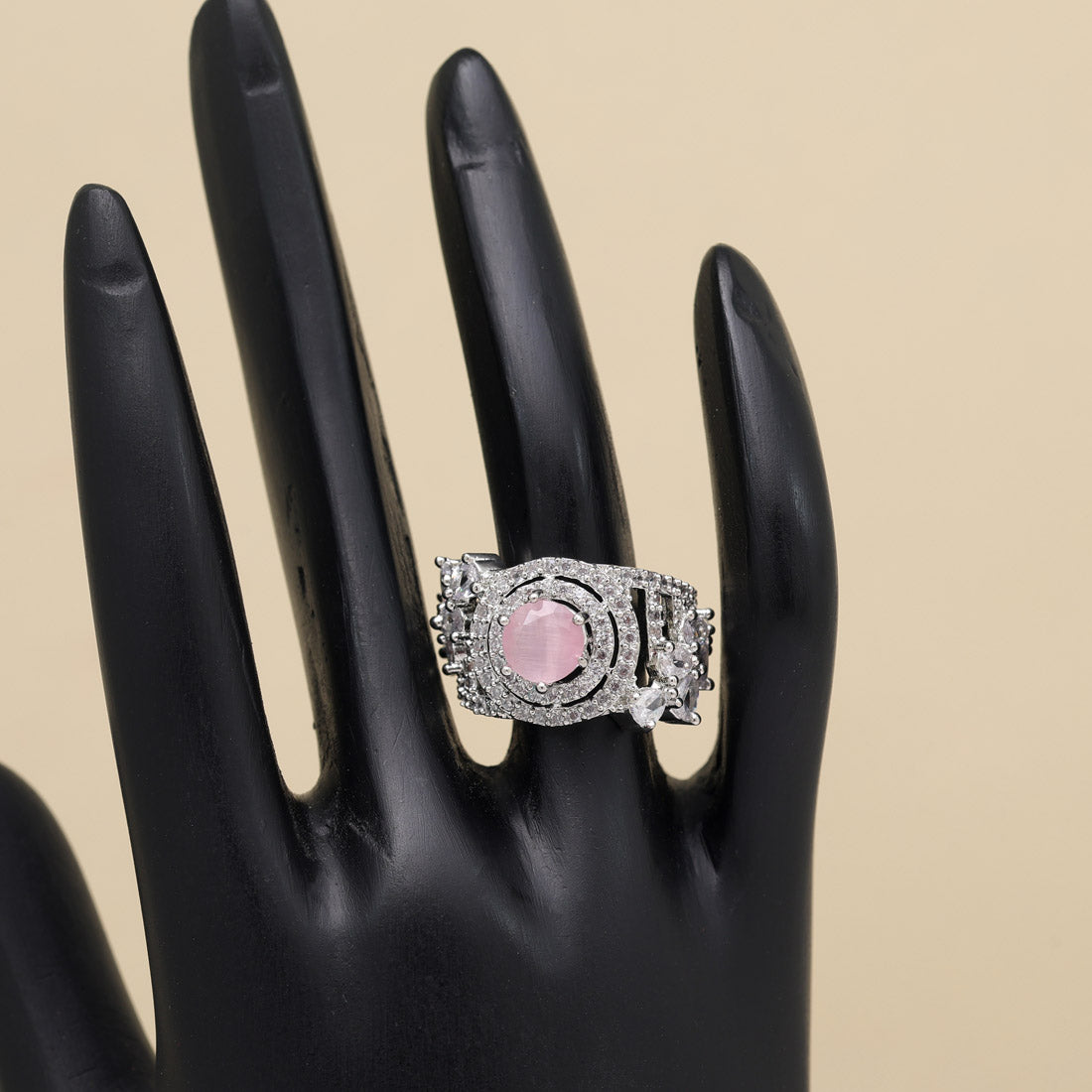Pink Color American Diamond Finger Ring