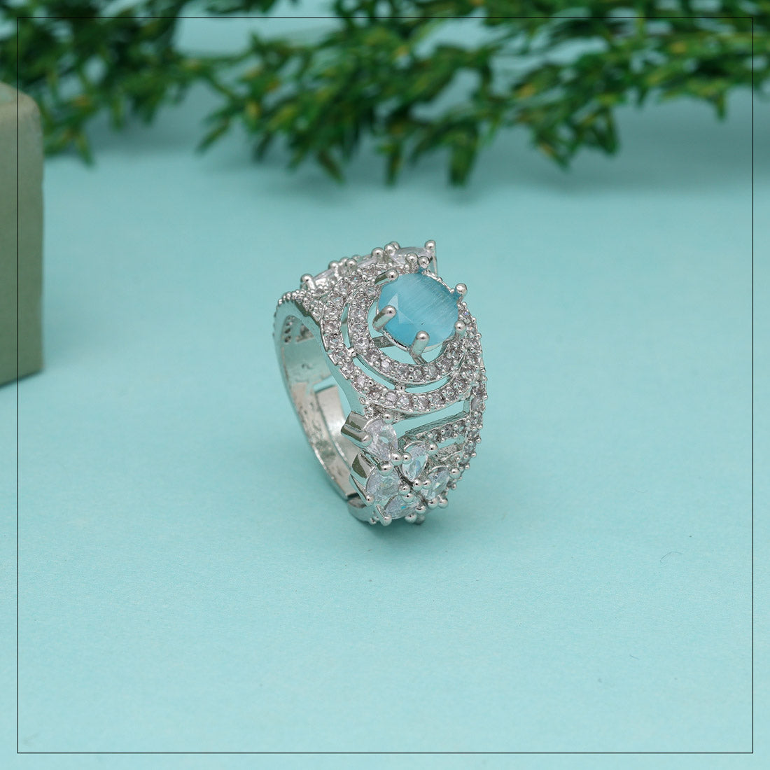 Sky Blue Color American Diamond Finger Ring