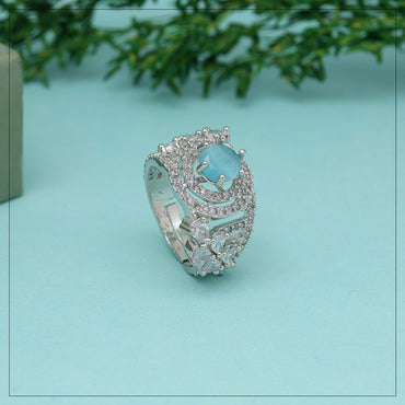 Sky Blue Color American Diamond Finger Ring