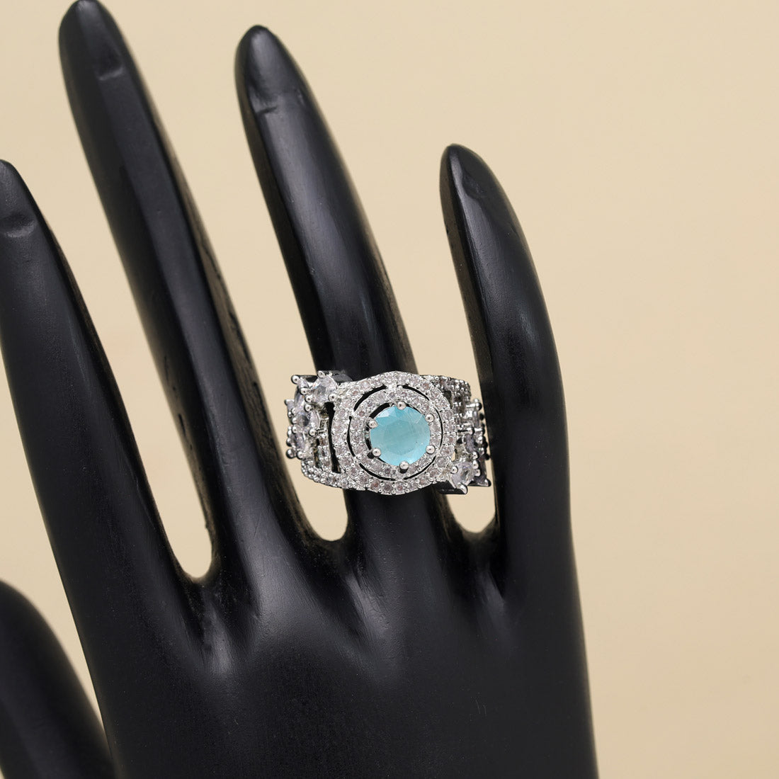 Sky Blue Color American Diamond Finger Ring
