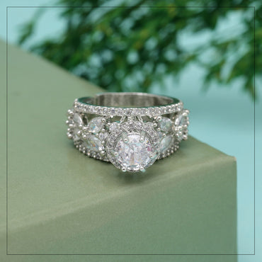 Silver Color American Diamond Finger Ring