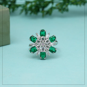 Green Color American Diamond Finger Ring
