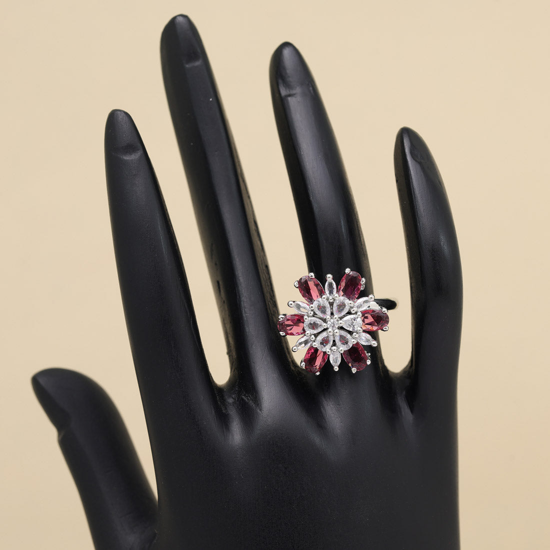 Ruby Color American Diamond Finger Ring