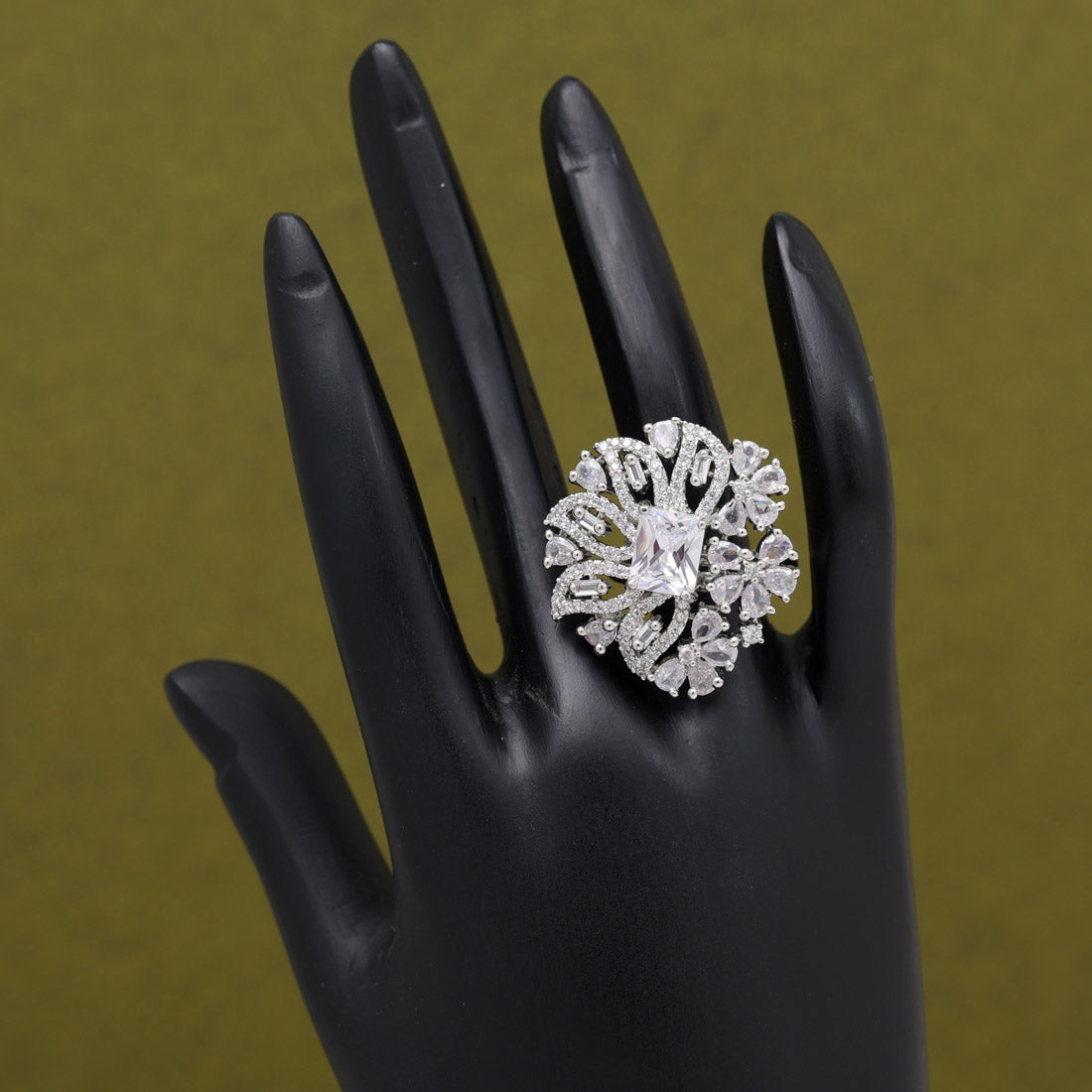 Silver Color American Diamond Finger Ring