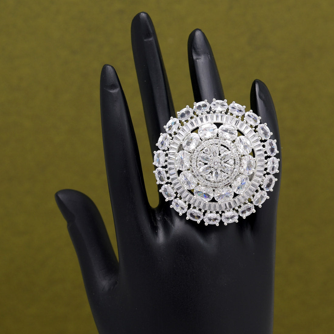 Silver Color American Diamond Finger Ring