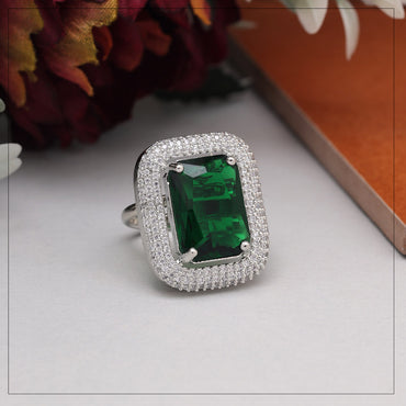 Green Color American Diamond Finger Ring