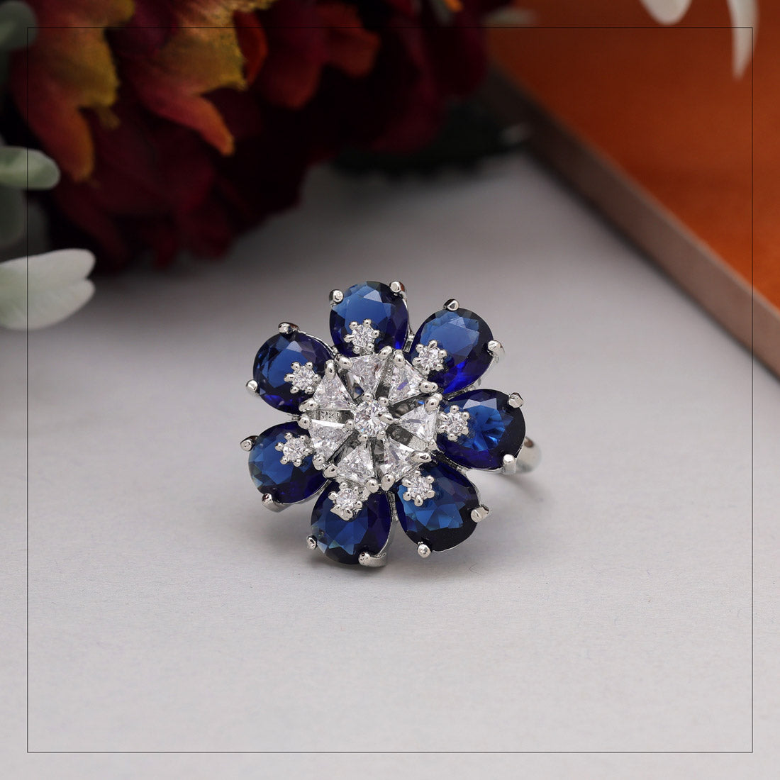Blue Color American Diamond Finger Ring