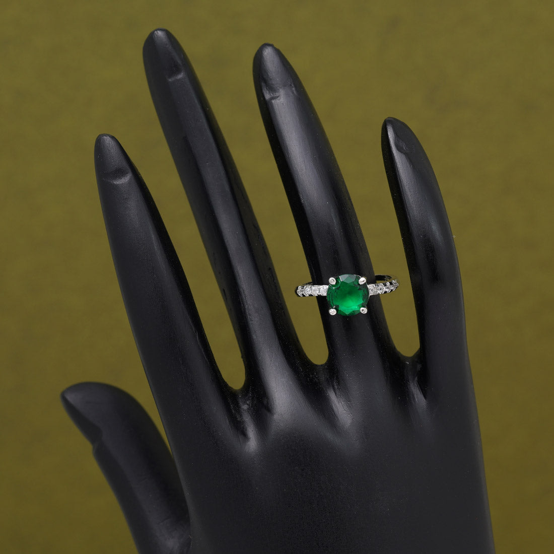 Green Color American Diamond Finger Ring
