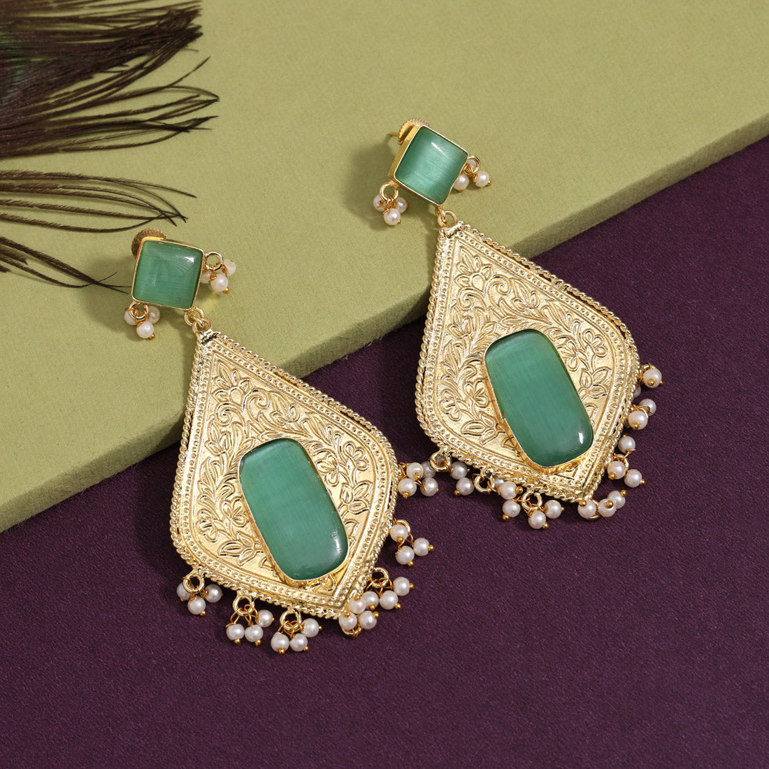 Rama Green Color Amrapali Earrings