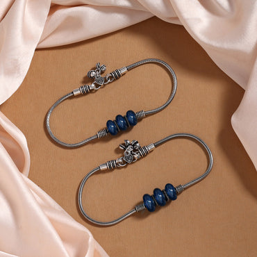 Blue Color Oxidised Anklets