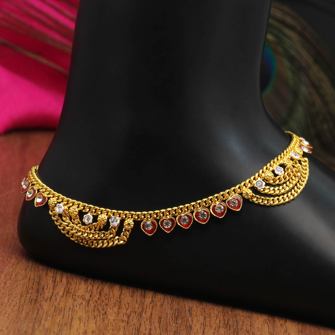 Maroon Color Rhinestone Anklets