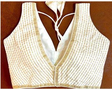 White roman silk readymade blouse with thread embroidery and sequance work