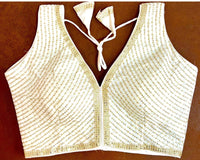 White roman silk readymade blouse with thread embroidery and sequance work