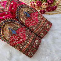 Rani pink heavy Italian silk readymade blouse with embroidery and sequence work