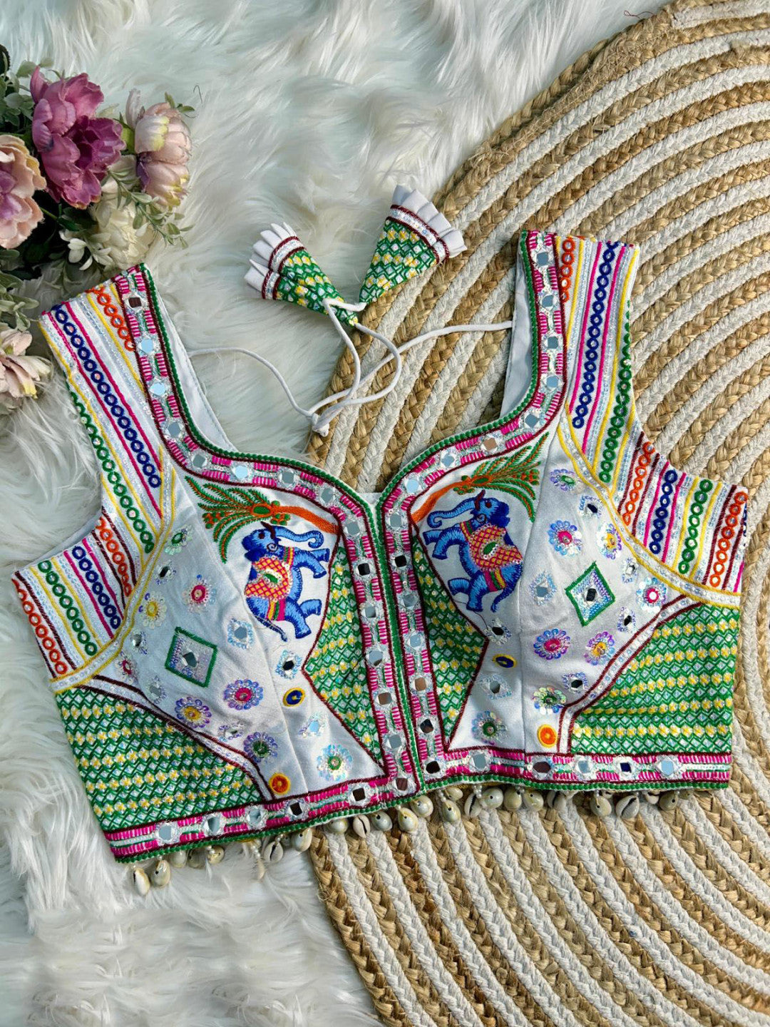White elephant design navratri special readymade blouse