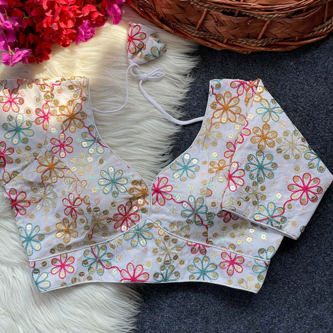 White fox georgette fancy readymade blouse