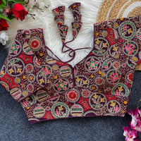 Magenta havey embroidery & sequence fox georgette readymade blouse