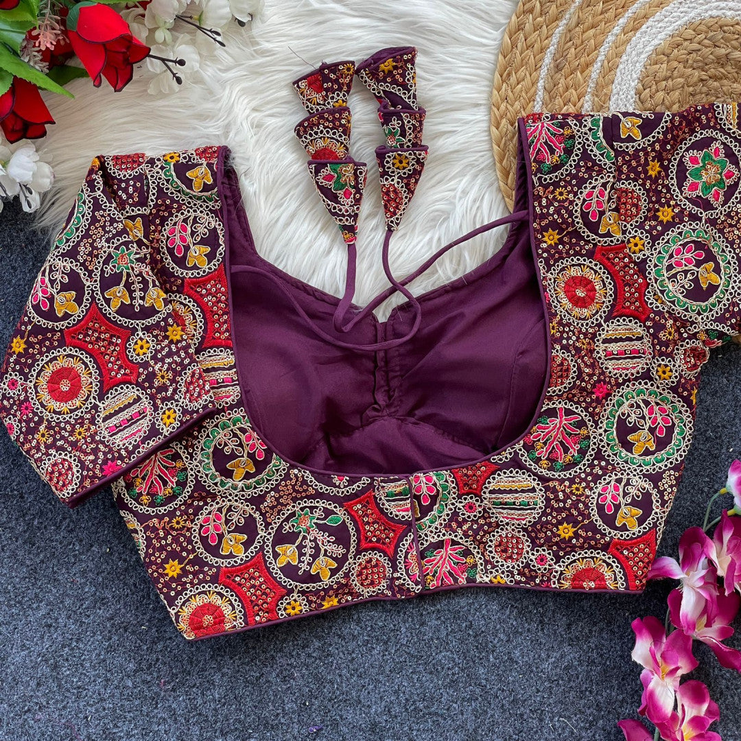 Magenta havey embroidery & sequence fox georgette readymade blouse