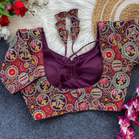 Magenta havey embroidery & sequence fox georgette readymade blouse