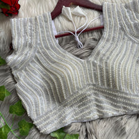 White soft silk readymade blouse with handcrafted pearl work