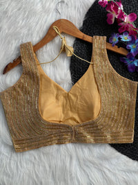 Beige handcrafted moti and pipe hand work readymade blouse