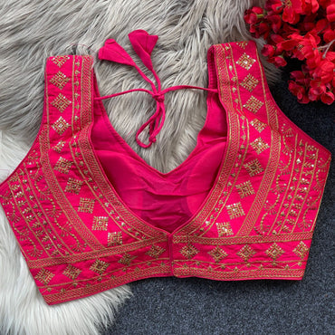 Pink phantom silk readymed blouse with sequance & embroidery work