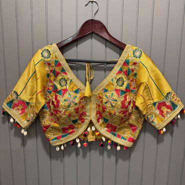 Gold italian silk traditional navratri special apple cut readymade blouse