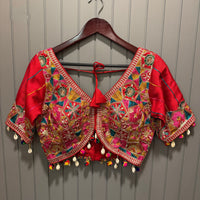 Red pink italian silk traditional navratri special apple cut readymade