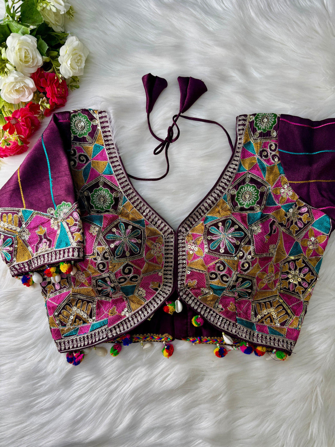 Wine italian silk traditional navratri special apple cut readymade blouse
