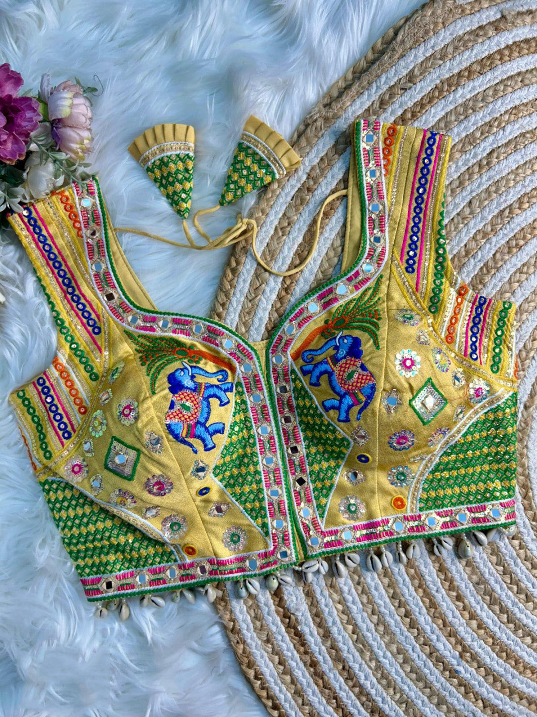 Gold elephant design navratri special readymade blouse