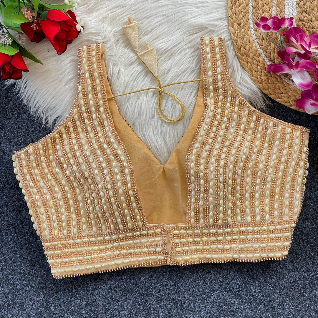 Cream soft silk readymade blouse