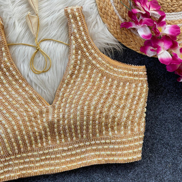 Cream soft silk readymade blouse
