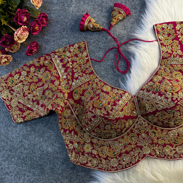 Rani pink georgette readymade blouse with codding embroidery and sequence work