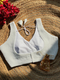 White soft silk readymade blouse with handcrafted pearl work