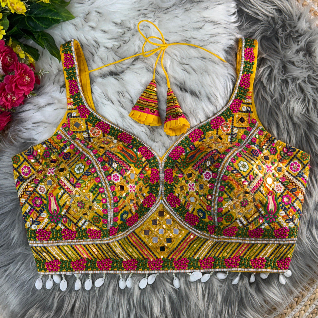 Yellow bollywood style navratri special readymade blouse