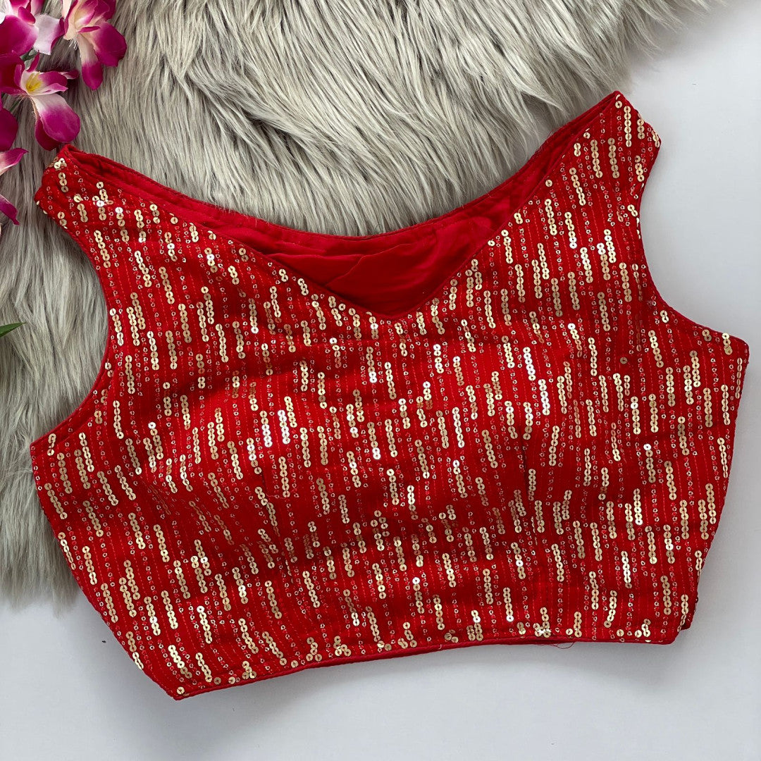Red soft georgette readymade blouse with sequence work