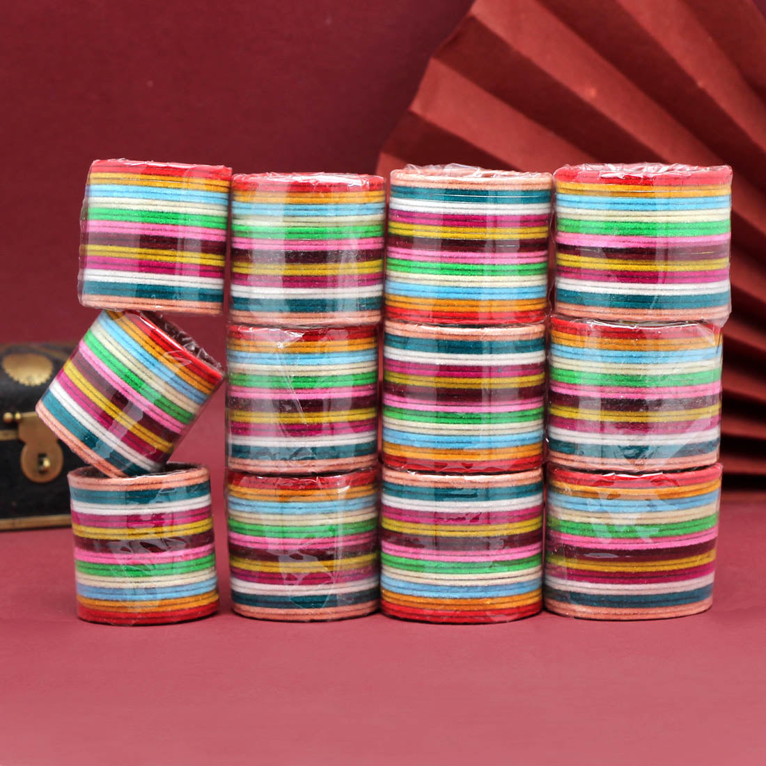Multi Color 12 Set Of Kids Bangles Combo Size: (3 Set Of 1.12, 3 Set Of 1.14, 3 Set Of 2.0, 3 Set Of 2.2)