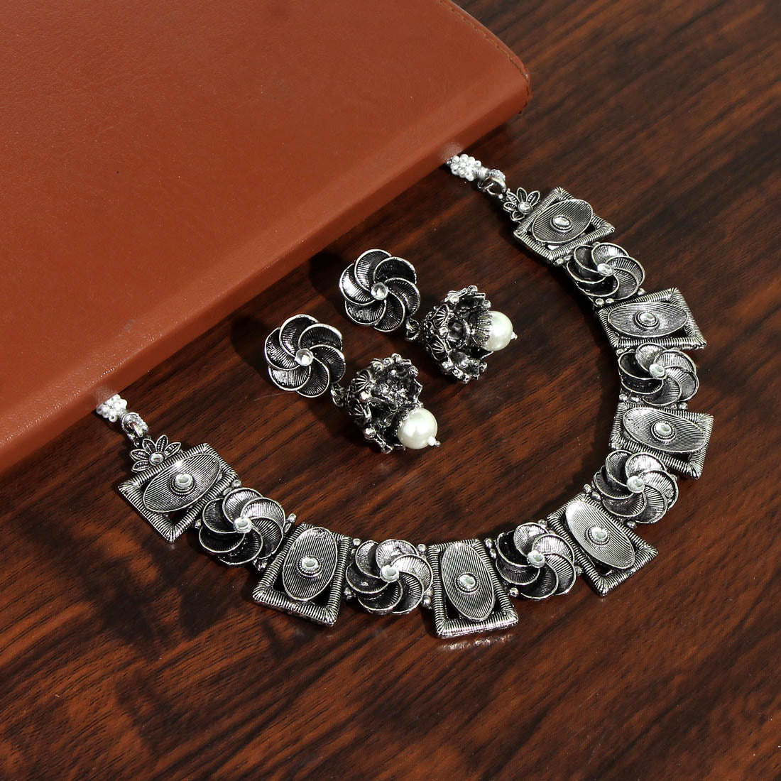 Silver Color Oxidised Necklace Set