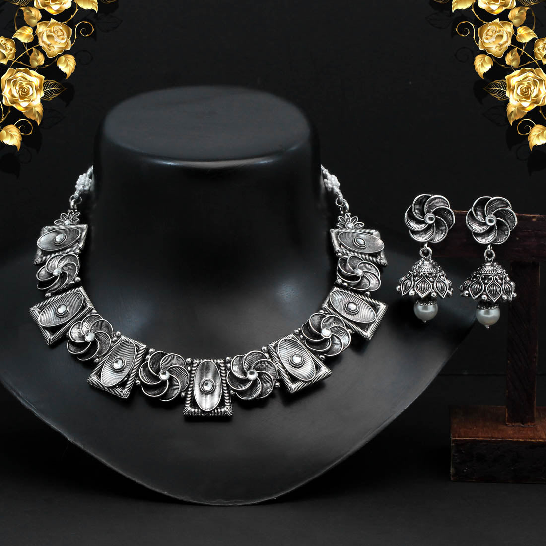 Silver Color Oxidised Necklace Set